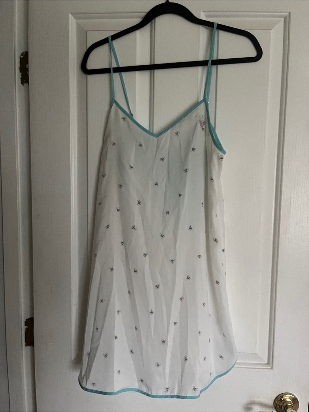 Betsey Johnson White Slip with Aqua Trim and Tiny diamond print size medium